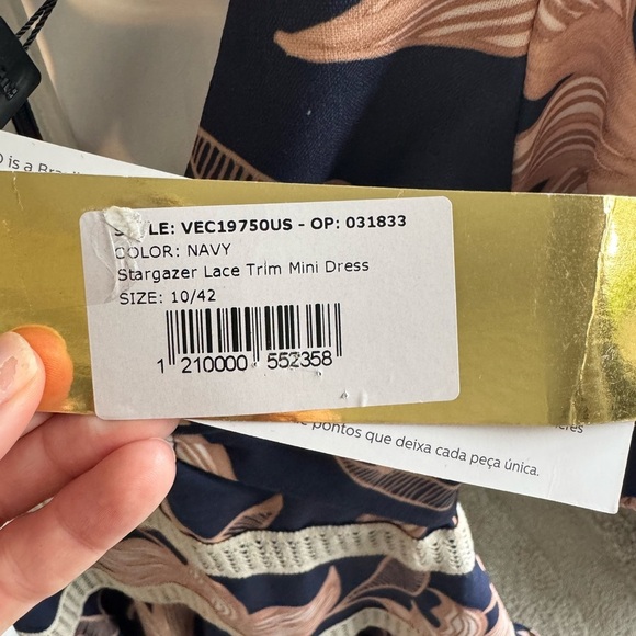 PatBO Stargazer Lace Trim Mini Dress Navy tan Floral size 0 NWT - Picture 17 of 17